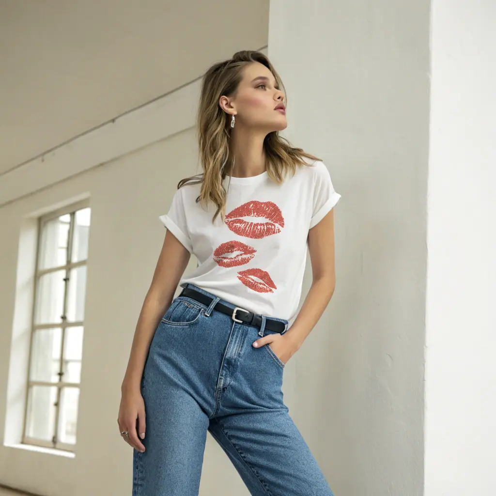 Kisses Printed Crop Top (Black, XS)